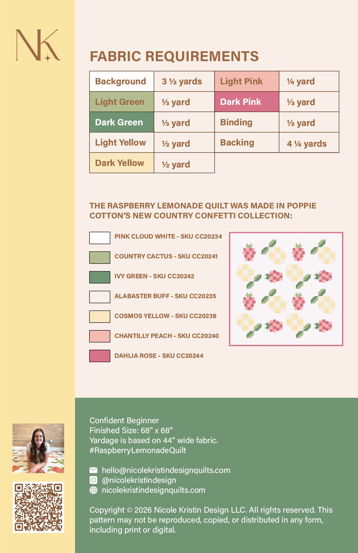 **PRE-ORDER** WHOLESALE - Raspberry Lemonade Quilt Pattern - SHIPS DECEMBER 2026