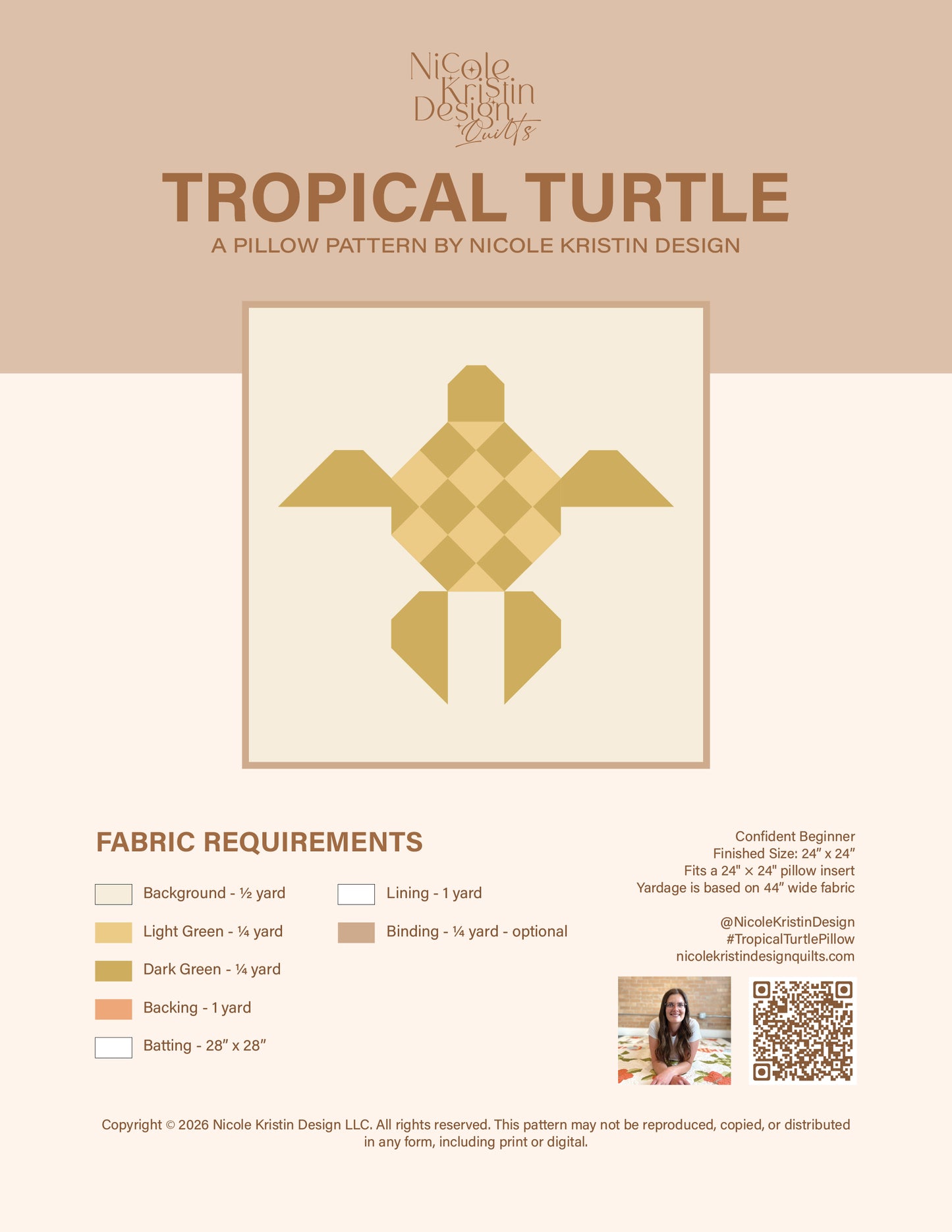 Tropical Turtle Pillow Pattern - Digital Download