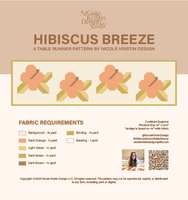 Hibiscus Breeze Table Runner Pattern - Digital Download