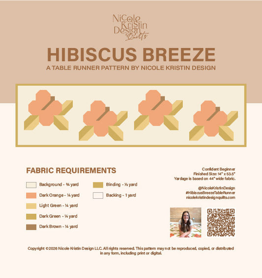Hibiscus Breeze Table Runner Pattern - Digital Download