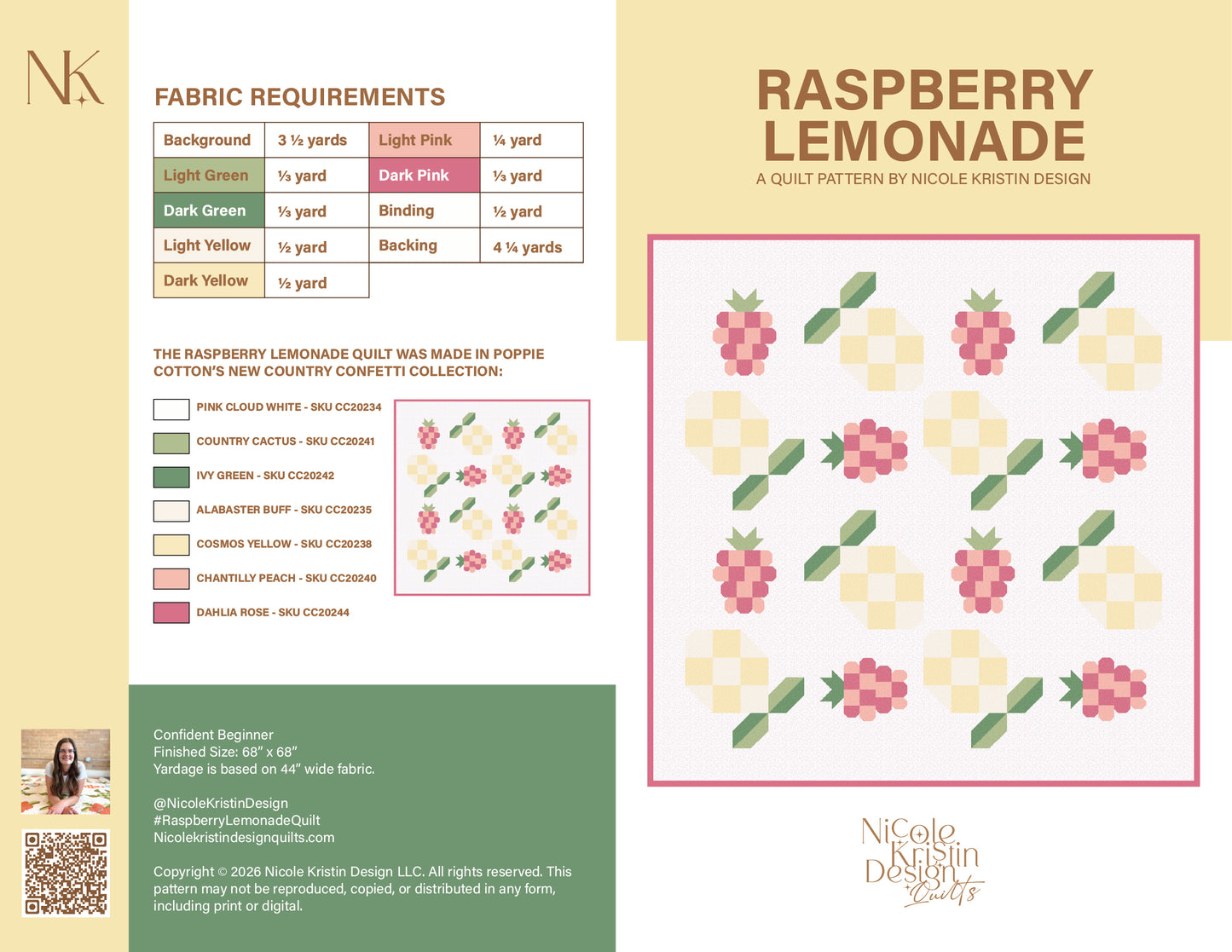 **PRE-ORDER** WHOLESALE - Raspberry Lemonade Quilt - SHIPS DECEMBER 2026