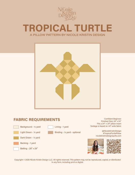 Tropical Turtle Pillow Pattern - Digital Download